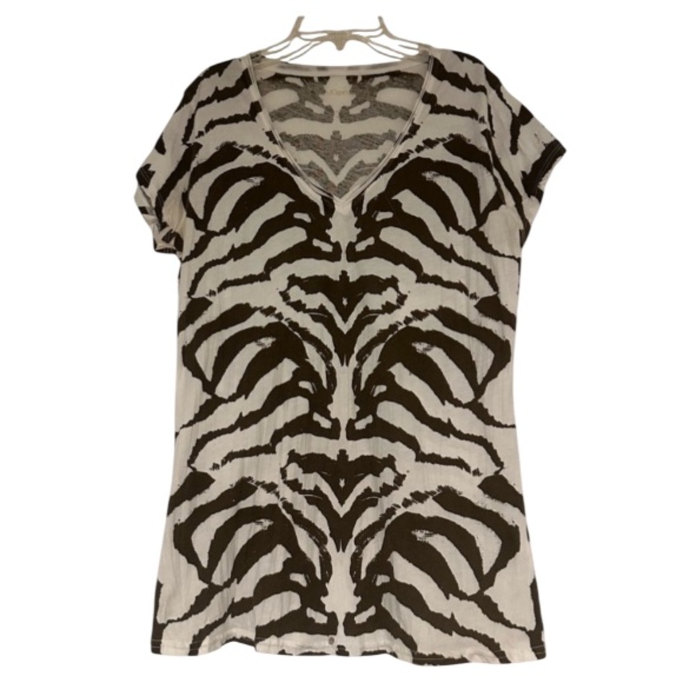 Calvin Klein CK Jeans t shirt top M zebra animal print brown off-white long